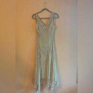 Vintage 90s Scala Handkerchief Hem Beaded Dress with Cardigan